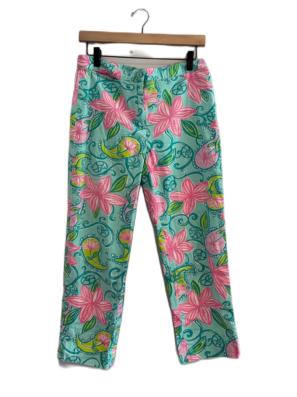 Vtg Lilly Pulitzer Pink & Green Capri Pant Size 6